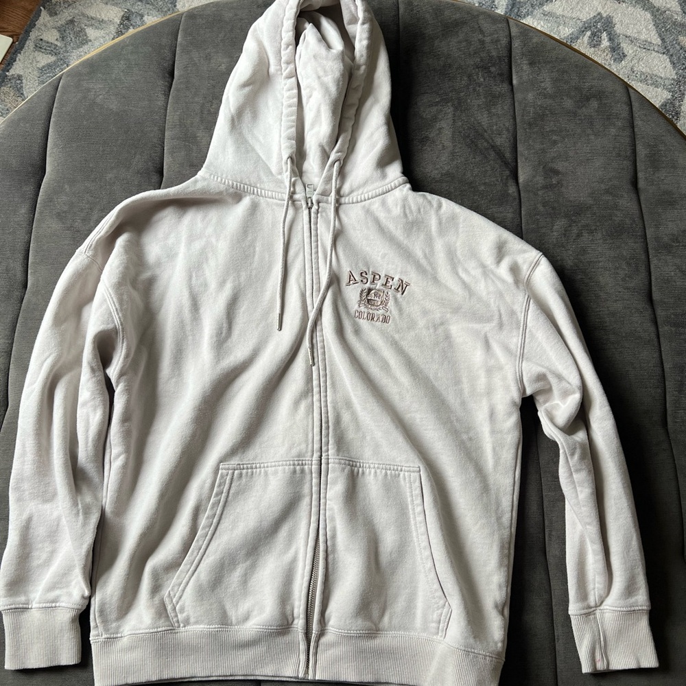 Garage Beige Full Zippered Hoodie.  Aspen Colorado logo